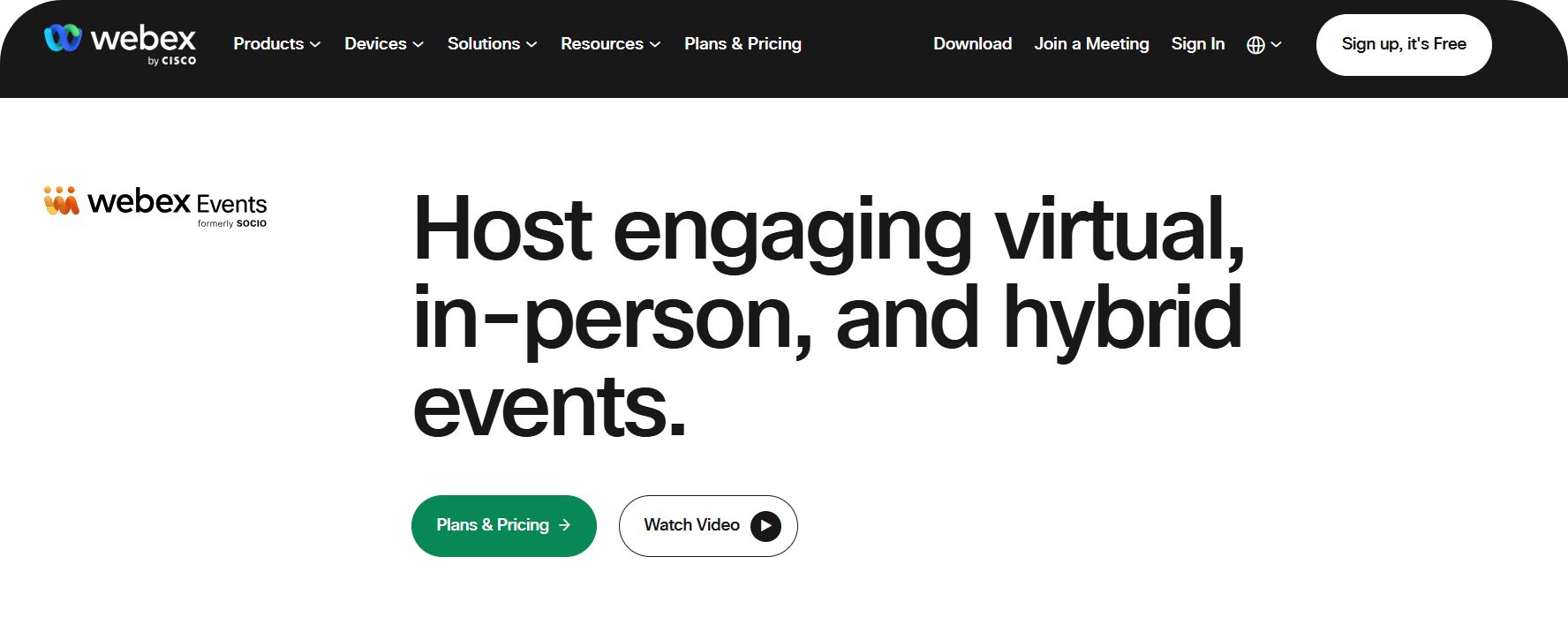 Webex Events homepage