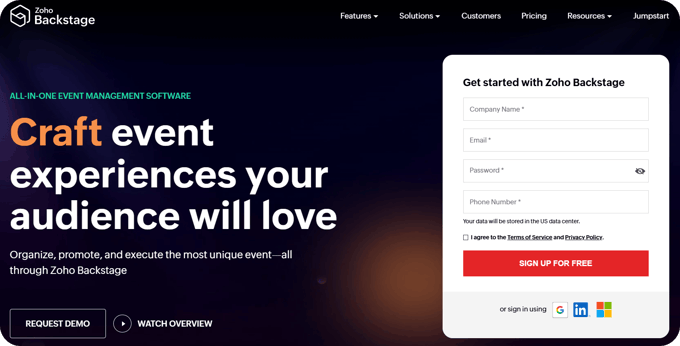 Zoho Backstage homepage